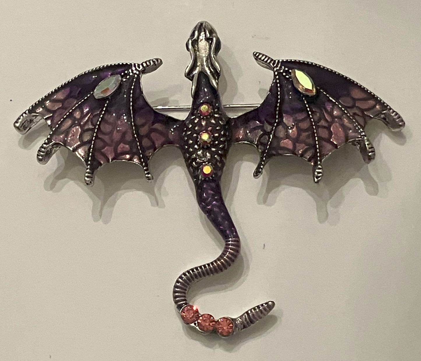 Purple and pink dragon brooch