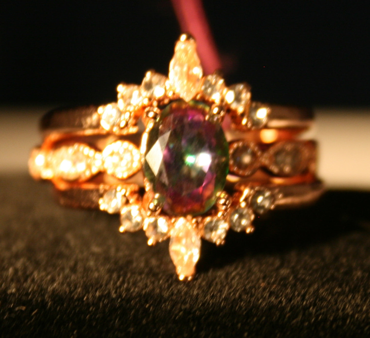 Stacked 3 piece ring blue green gemstone