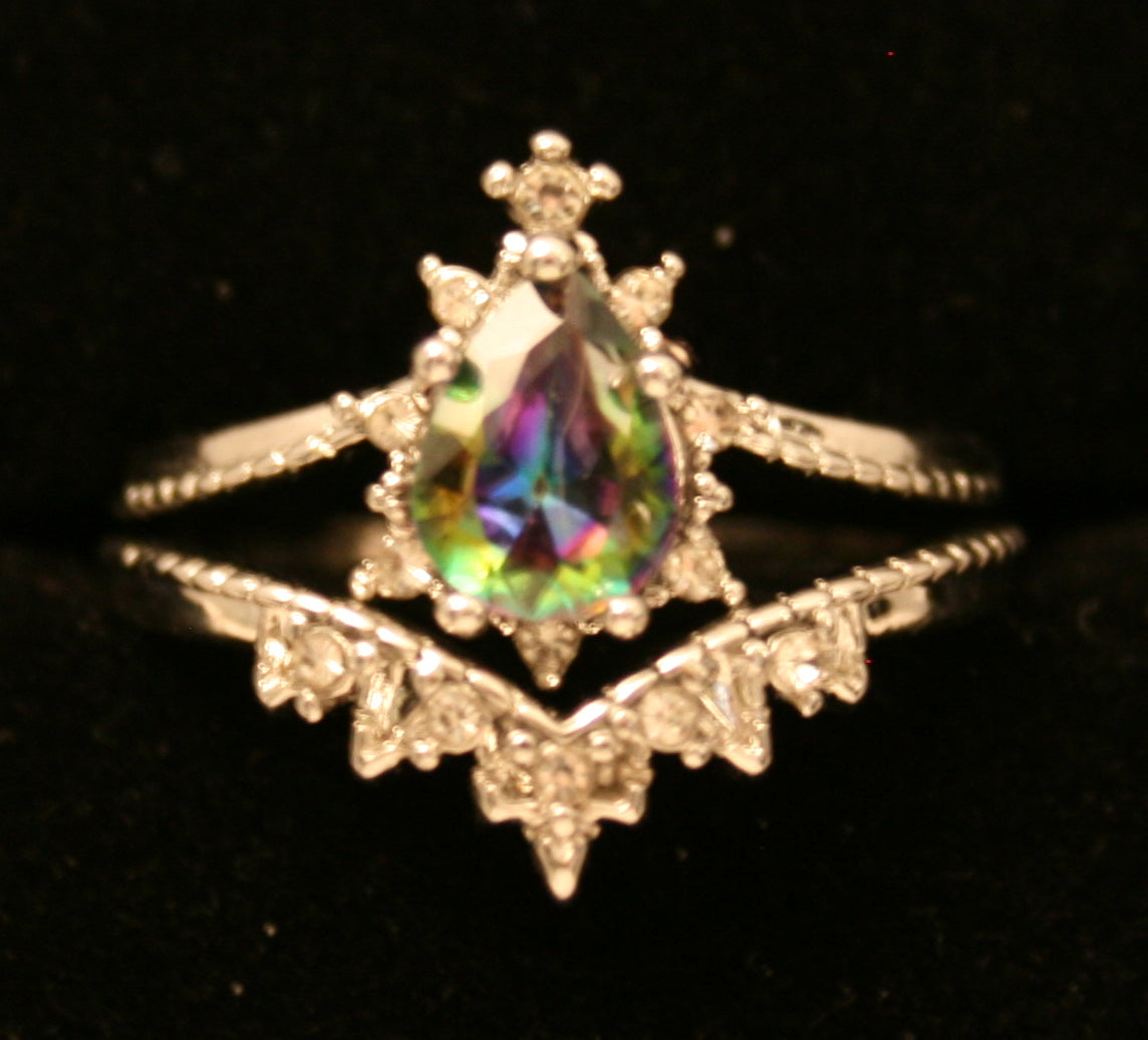 Stacked Tear Drop gemstone set of 2 rings