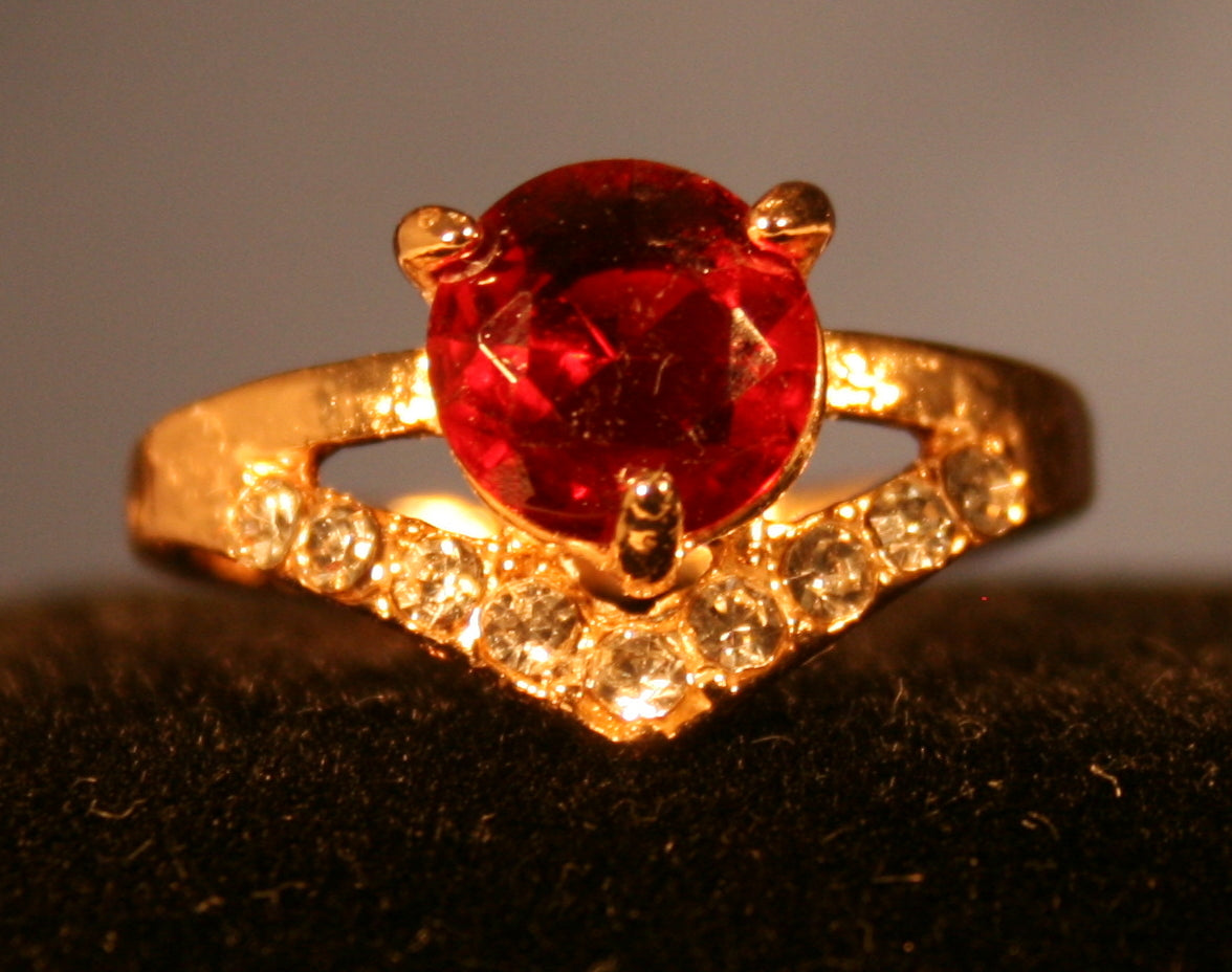 red gemstone set on a v-shaped band